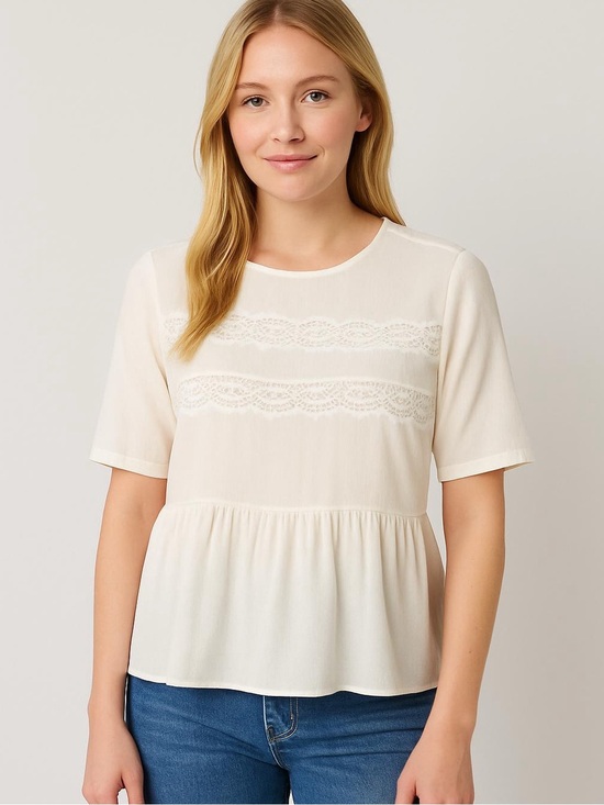 Sandro Tops - Sandro White Cream Silk Lace Lightweight Flowy Peplum Short Sleeve Blouse - Sz 2